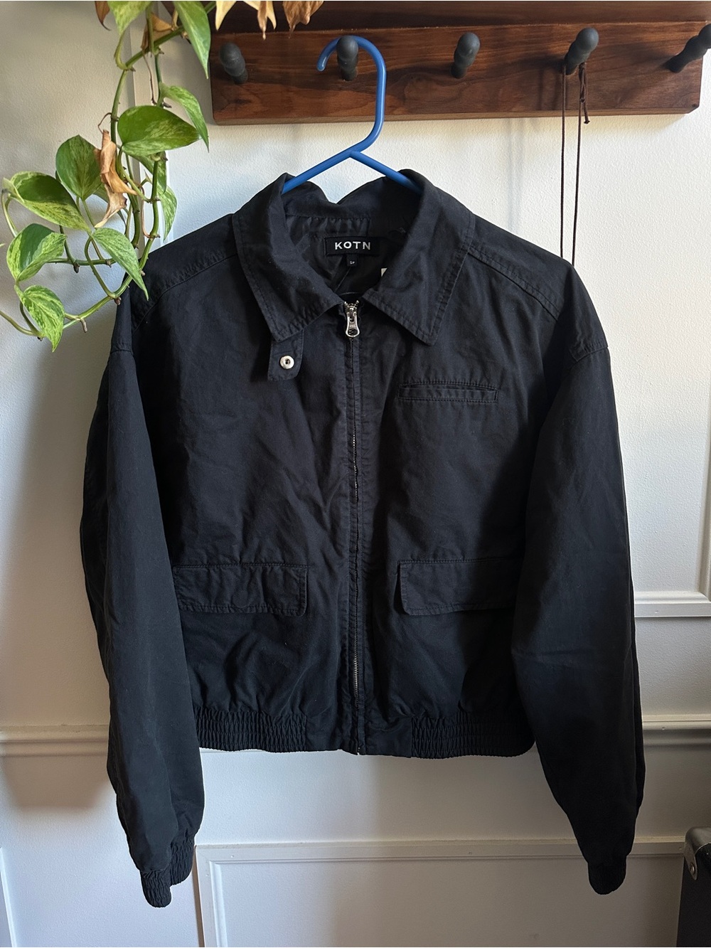 KOTN Cropped Black Bomber Jacket